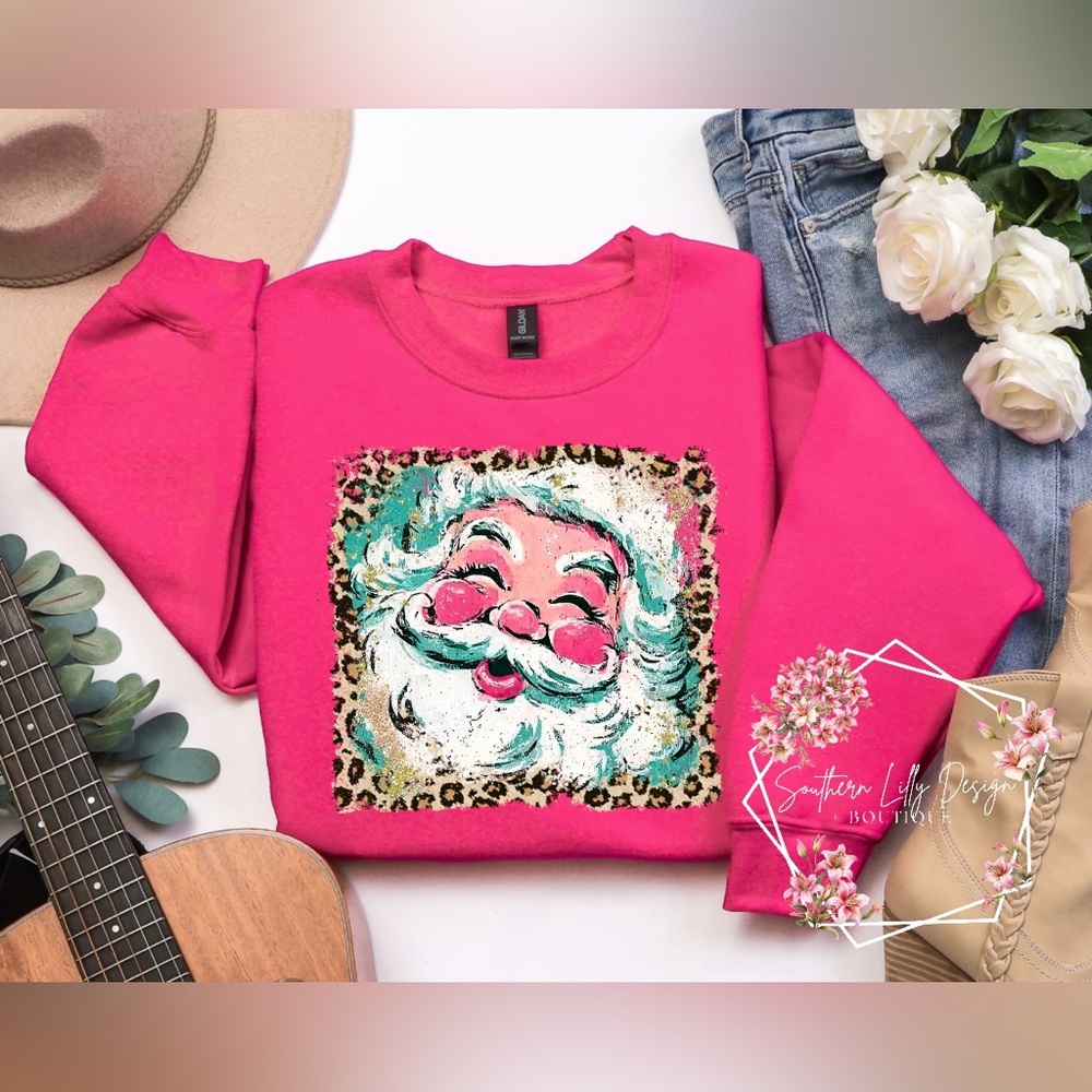 Gildan Pink Preppy Santa Crewneck Sweatshirt